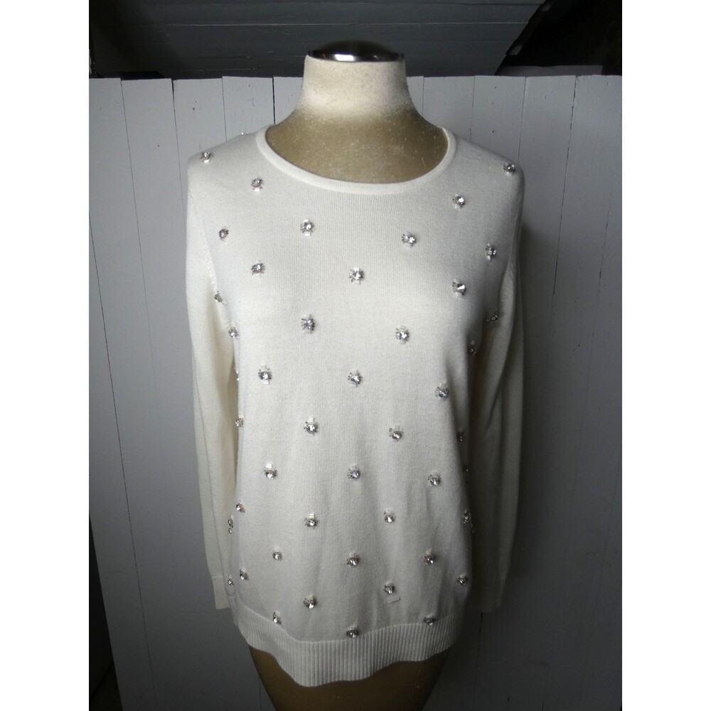 Boden Women's US 10 White Cashmere Blend Pullover Sweater Beaded Rhinestone